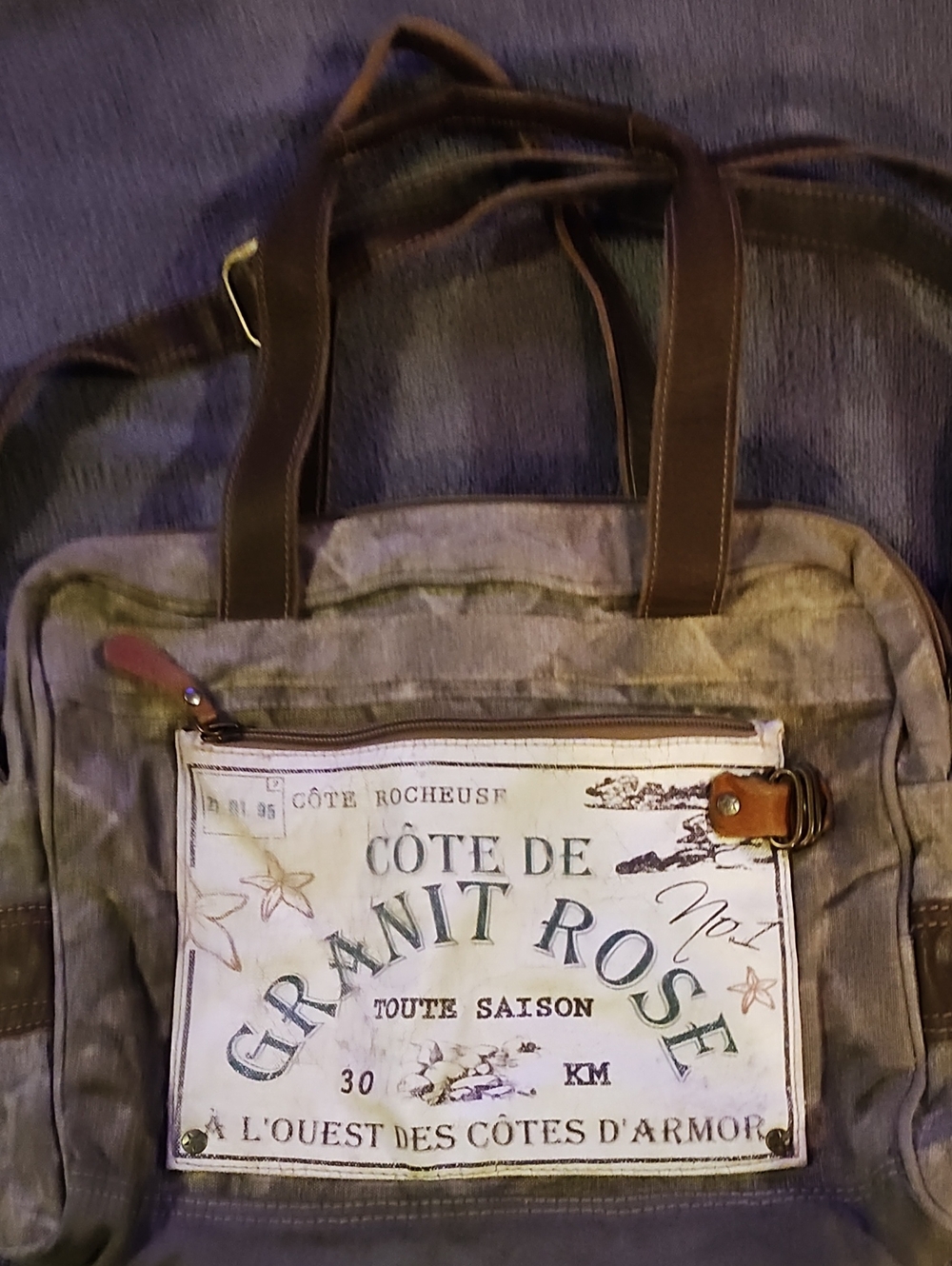 Myra Bag Canvas Travel Tote Bag with Front Print Pocket - Tan